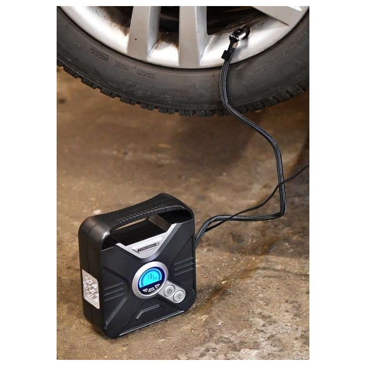 Compresseur programmable Mai 7 bars / 12V - PRECISION STEEL - Programmable - Affichage Digital - pneus, auto/moto/velo - Ballons