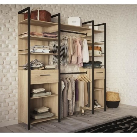 Kit Dressing extensible - L179 x P48 x H208 cm - Chene Kronberg / Noir mat - RIGA