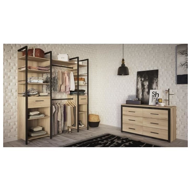 Kit Dressing extensible - L179 x P48 x H208 cm - Chene Kronberg / Noir mat - RIGA