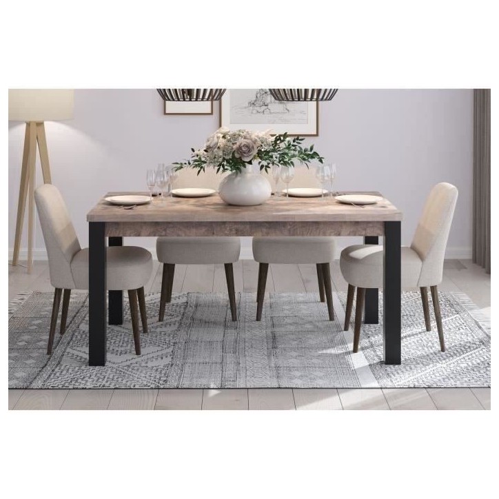 Table a manger fixe EMILE 6 personnes - Mélamine chene brun tabac et noir mat - L160 x P90 x H77 cm - TRENDTEAM Table a manger fixe EMILE 6 personnes - Mélamine chene brun tabac et noir mat - L160 x P90 x H77 cm - TRENDTEAM