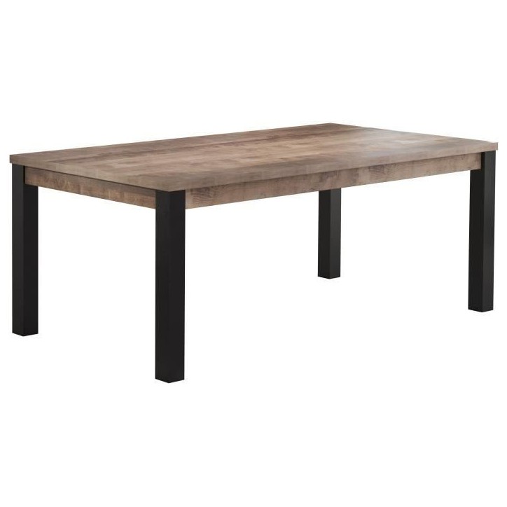 Table a manger EMILE 10 personnes - Mélamine chene brun tabac et noir mat - L200 x P100 x H77 cm - TRENDTEAM