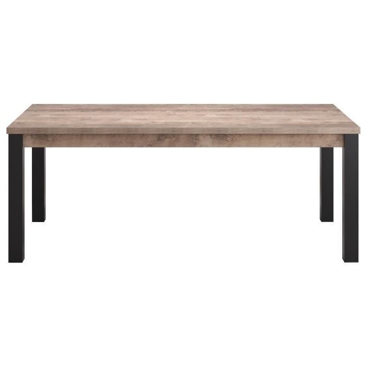 Table a manger EMILE 10 personnes - Mélamine chene brun tabac et noir mat - L200 x P100 x H77 cm - TRENDTEAM