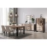 Buffet EMILE - Mélamine chene brun tabac et noir mat - 3 Portes + 3 T