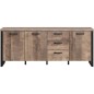 Buffet EMILE - Mélamine chene brun tabac et noir mat - 3 Portes + 3 Tiroirs - L214 x P45 x H86 cm - TRENDTEAM