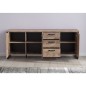 Buffet EMILE - Mélamine chene brun tabac et noir mat - 3 Portes + 3 Tiroirs - L214 x P45 x H86 cm - TRENDTEAM