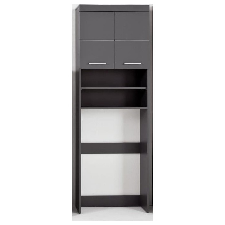 Meuble pour machine a laver - 2 portes - Gris Brillant - L63 x P24 x H187 cm - AMANDA