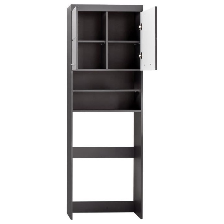Meuble pour machine a laver - 2 portes - Gris Brillant - L63 x P24 x H187 cm - AMANDA