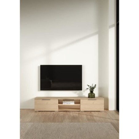 Meuble TV - MATCH - Beige effet bois mat - 2 tiroirs, une niche - 172,7 x 39,9 x 33,1 cm