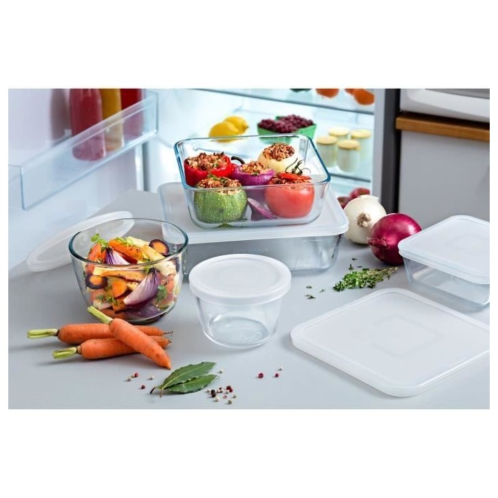 Lot de 8 plats de conservation - PYREX - Cook & Freeze - Verre - Rectangulaire - Couvercle spécial congélation