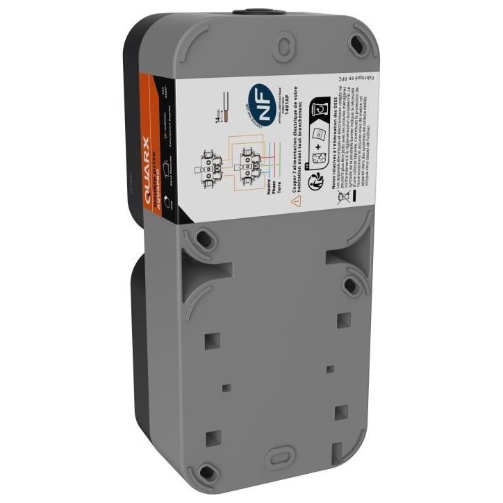 Double prise - QUARX - Aqua Pro - Extérieure, verticale, IP55, 250V, 16A Double prise - QUARX - Aqua Pro - Extérieure, verticale, IP55, 250V, 16A