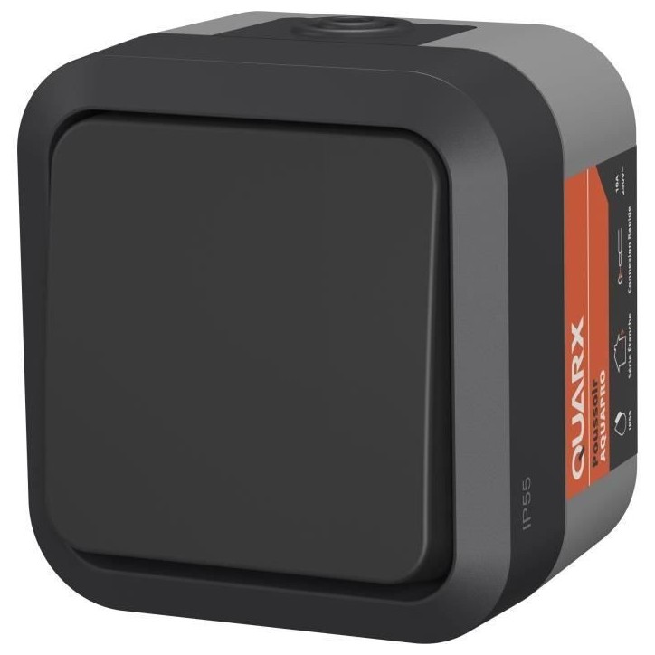 Poussoir - QUARX - Aqua Pro - Extérieur, 250V, 10A, IP55, conforme NF Poussoir - QUARX - Aqua Pro - Extérieur, 250V, 10A, IP55, conforme NF
