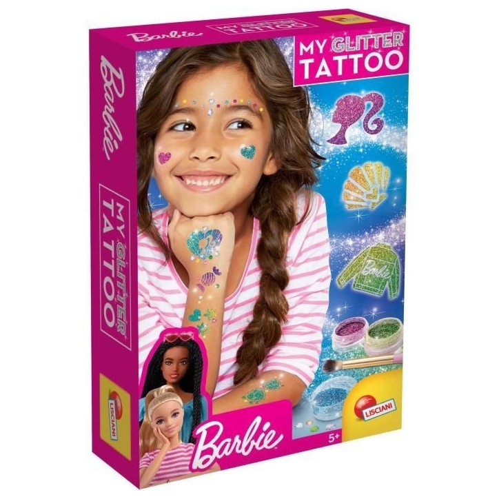 Tatouages Barbie - LISCIANI - Barbie - Glitter Tattoo - Tatouages pailletés - Matériel sûr et testé Tatouages Barbie - LISCIANI - Barbie - Glitter Tattoo - Tatouages pailletés - Matériel sûr et testé