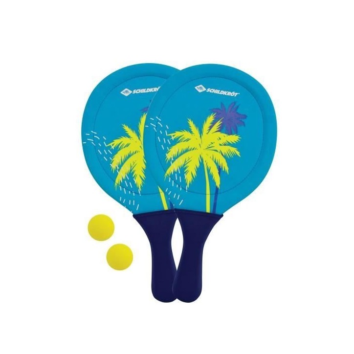 Raquettes de beachball - SCHILDKROT - Néoprene jaune/bleu impression verte - 2 balles Ø40mm - Sac filet refermable Raquettes de beachball - SCHILDKROT - Néoprene jaune/bleu impression verte - 2 balles Ø40mm - Sac filet refermable