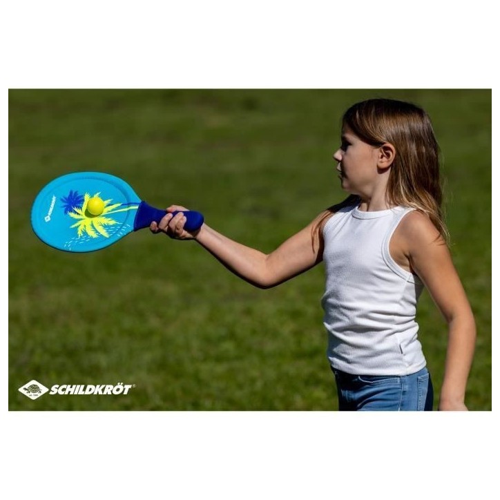 Raquettes de beachball - SCHILDKROT - Néoprene jaune/bleu impression verte - 2 balles Ø40mm - Sac filet refermable Raquettes de beachball - SCHILDKROT - Néoprene jaune/bleu impression verte - 2 balles Ø40mm - Sac filet refermable