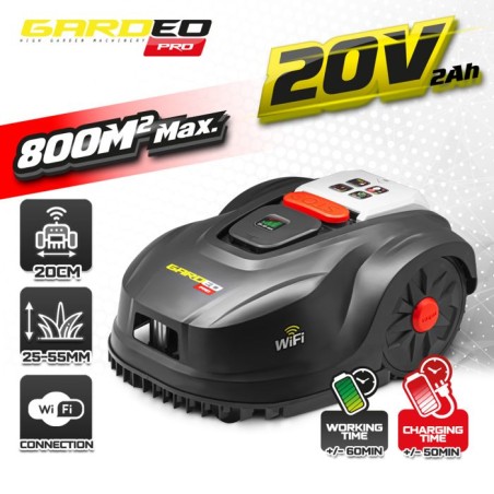 Tondeuse Robot - GARDEO - GRO20V20WIFI-2A - 20V - 800m² - Programmable Wifi