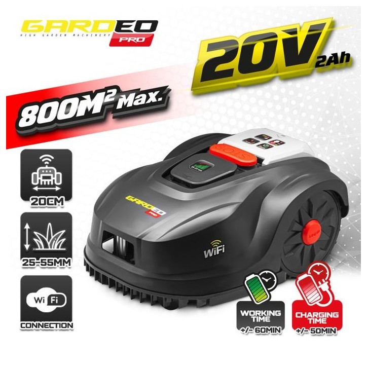 Tondeuse Robot - GARDEO - GRO20V20WIFI-2A - 20V - 800m² - Programmable Wifi