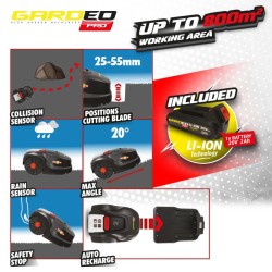 Tondeuse Robot - GARDEO - GRO20V20WIFI-2A - 20V - 800m² - Programmabl