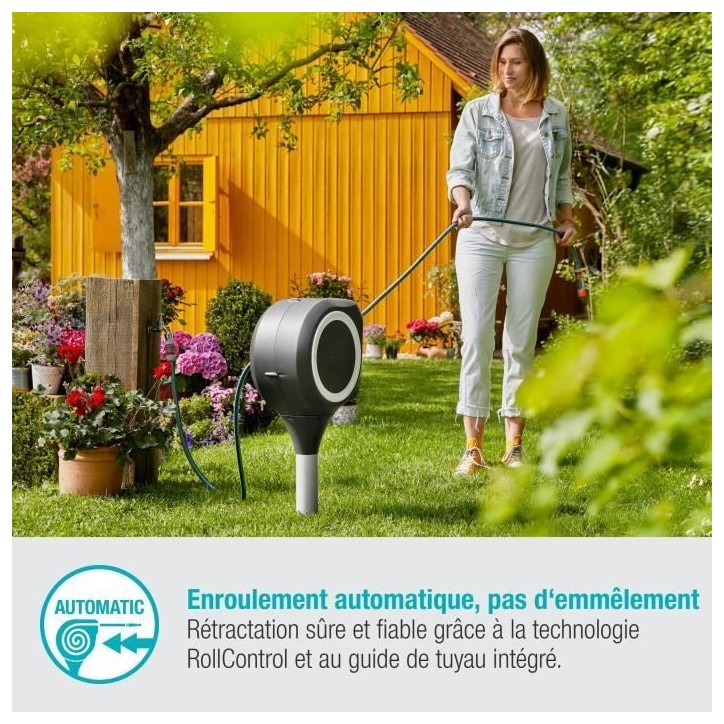 Dévidoir automatique GARDENA RollUp S 15m liseret blanc - Kit complet - Garantie 5 ans Dévidoir automatique GARDENA RollUp S 15m liseret blanc - Kit complet - Garantie 5 ans