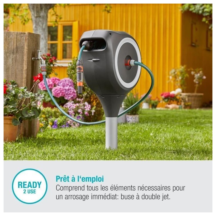 Dévidoir automatique GARDENA RollUp S 15m liseret blanc - Kit complet - Garantie 5 ans Dévidoir automatique GARDENA RollUp S 15m liseret blanc - Kit complet - Garantie 5 ans
