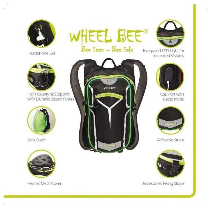 Sac a dos - Vélo - SCHILDKRÖT - LED + Port USB + Sortie écouteurs inclus Sac a dos - Vélo - SCHILDKRÖT - LED + Port USB + Sortie écouteurs inclus