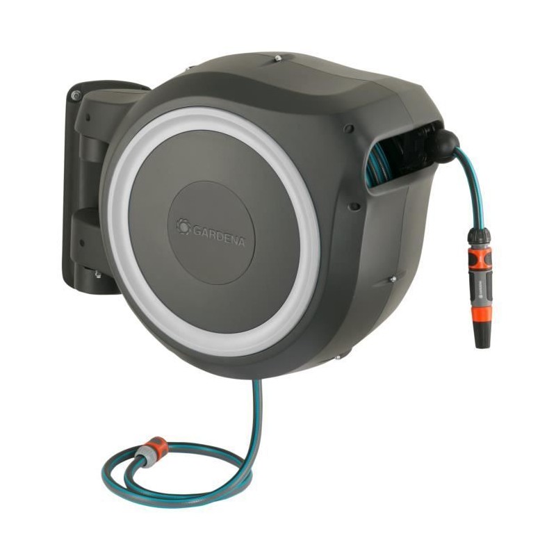 GARDENA Dévidoir automatique mural RollUp M/L liseret blanc – Longu