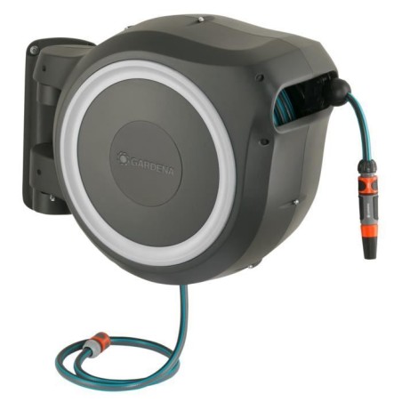 GARDENA Dévidoir automatique mural RollUp M/L liseret blanc – Longu
