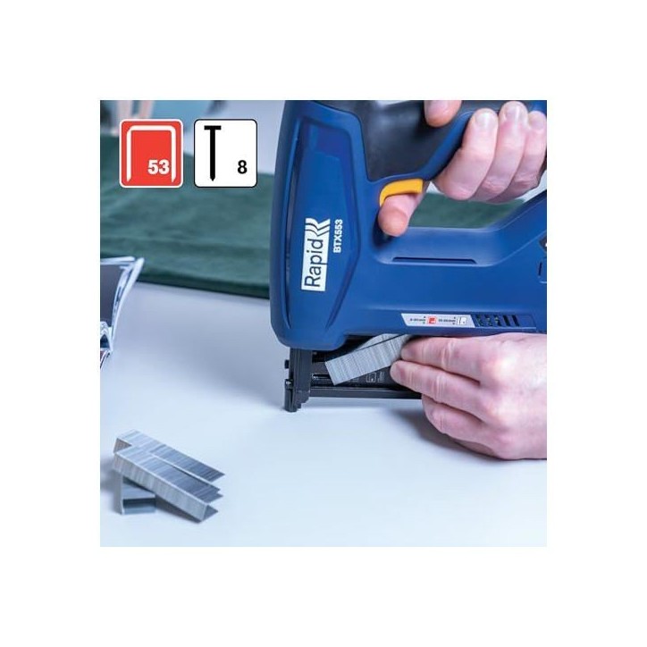 RAPID - BTX553 - Agrafeuse a batterie 18V, pour agrafes n°53/8-20mm et clous n°8/15-20mm - Boîte sans batterie - (5001509) RAPID - BTX553 - Agrafeuse a batterie 18V, pour agrafes n°53/8-20mm et clous n°8/15-20mm - Boîte sans batterie - (5001509)