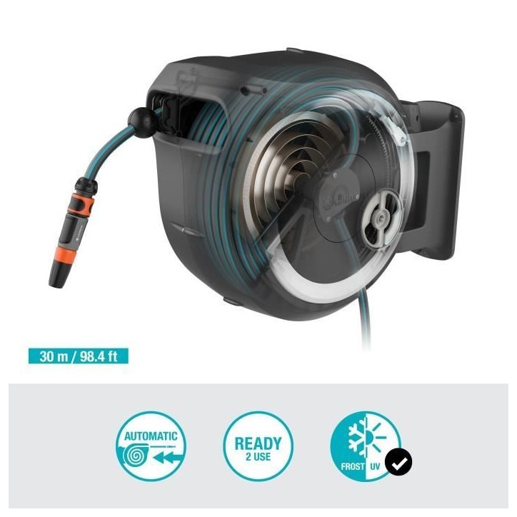 Dévidoir automatique mural GARDENA RollUp L - Longueur 30m - Ø13mm - Kit complet - Garantie 5 ans