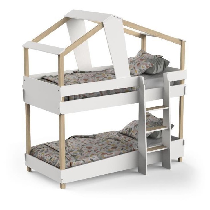 DEMEYERE Lits superposés TIMBER - 90 x 200 cm - Sommiers a lattes inclus - Bois et blanc DEMEYERE Lits superposés TIMBER - 90 x 200 cm - Sommiers a lattes inclus - Bois et blanc