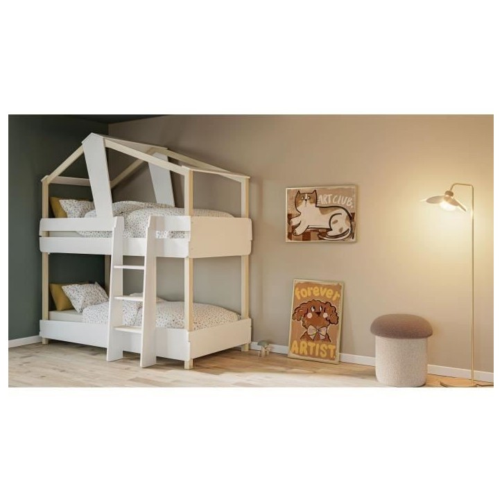 DEMEYERE Lits superposés TIMBER - 90 x 200 cm - Sommiers a lattes inclus - Bois et blanc DEMEYERE Lits superposés TIMBER - 90 x 200 cm - Sommiers a lattes inclus - Bois et blanc