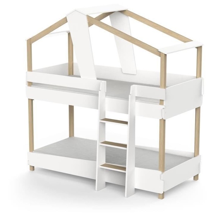 DEMEYERE Lits superposés TIMBER - 90 x 200 cm - Sommiers a lattes inclus - Bois et blanc DEMEYERE Lits superposés TIMBER - 90 x 200 cm - Sommiers a lattes inclus - Bois et blanc