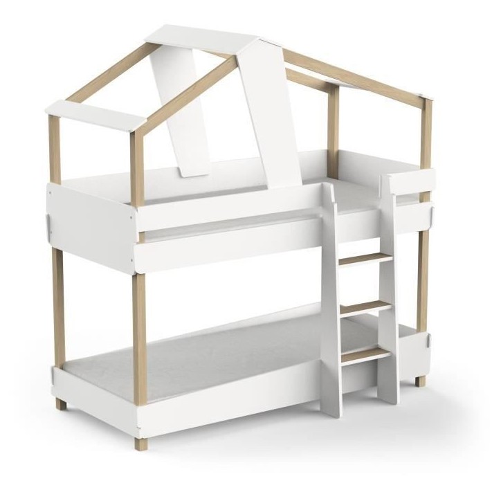DEMEYERE Lits superposés TIMBER - 90 x 200 cm - Sommiers a lattes inclus - Bois et blanc DEMEYERE Lits superposés TIMBER - 90 x 200 cm - Sommiers a lattes inclus - Bois et blanc