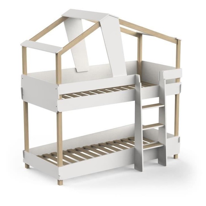 DEMEYERE Lits superposés TIMBER - 90 x 200 cm - Sommiers a lattes inclus - Bois et blanc DEMEYERE Lits superposés TIMBER - 90 x 200 cm - Sommiers a lattes inclus - Bois et blanc