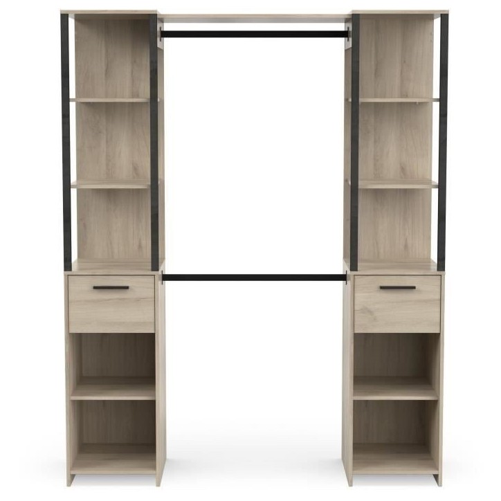 Kit Dressing duo - L160 x P50x H200 cm - Décor chene Kronberg / Noir mat - GARY Kit Dressing duo - L160 x P50x H200 cm - Décor chene Kronberg / Noir mat - GARY