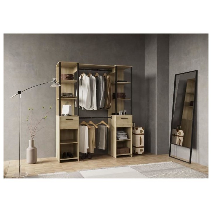 Kit Dressing duo - L160 x P50x H200 cm - Décor chene Kronberg / Noir mat - GARY Kit Dressing duo - L160 x P50x H200 cm - Décor chene Kronberg / Noir mat - GARY
