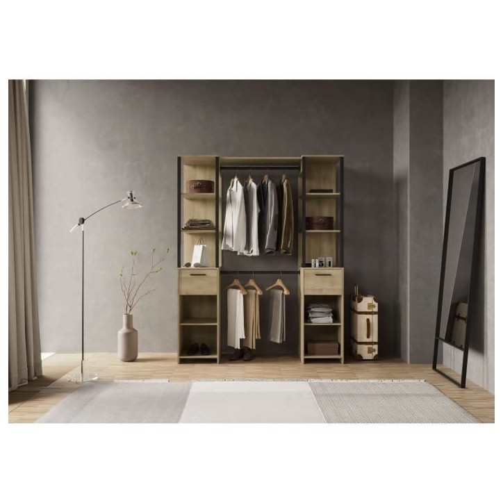 Kit Dressing duo - L160 x P50x H200 cm - Décor chene Kronberg / Noir mat - GARY Kit Dressing duo - L160 x P50x H200 cm - Décor chene Kronberg / Noir mat - GARY