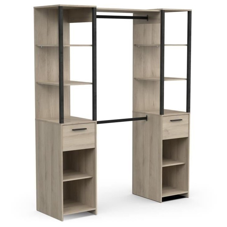 Kit Dressing duo - L160 x P50x H200 cm - Décor chene Kronberg / Noir mat - GARY Kit Dressing duo - L160 x P50x H200 cm - Décor chene Kronberg / Noir mat - GARY