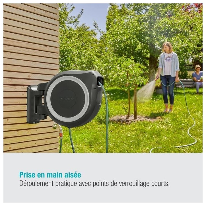 Dévidoir automatique mural GARDENA RollUp L - Longueur 30m - Ø13mm - Kit complet - Garantie 5 ans