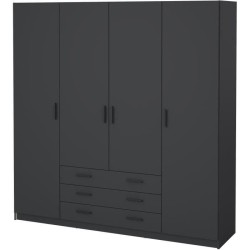 Armoire VEGA - Décor Gris anthracite - 4 portes + 3 tiroirs - L 195,5