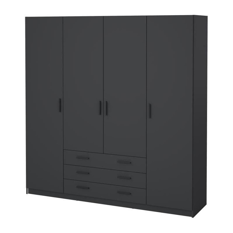 Armoire VEGA - Décor Gris anthracite - 4 portes + 3 tiroirs - L 195,5 Armoire VEGA - Décor Gris anthracite - 4 portes + 3 tiroirs - L 195,5