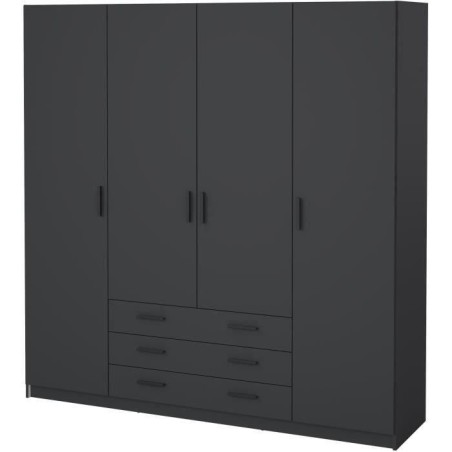 Armoire VEGA - Décor Gris anthracite - 4 portes + 3 tiroirs - L 195,5