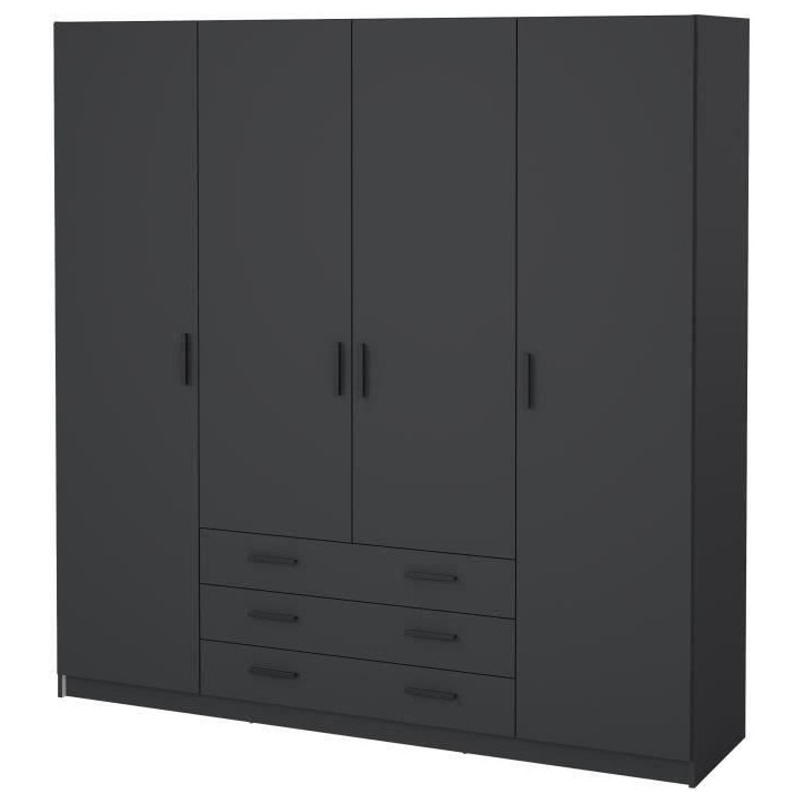 Armoire VEGA - Décor Gris anthracite - 4 portes + 3 tiroirs - L 195,5 x P 49,6 x H 200,4 cm Armoire VEGA - Décor Gris anthracite - 4 portes + 3 tiroirs - L 195,5 x P 49,6 x H 200,4 cm