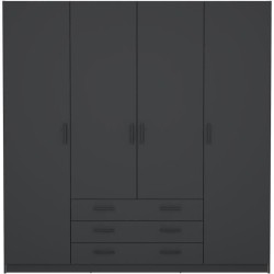 Armoire VEGA - Décor Gris anthracite - 4 portes + 3 tiroirs - L 195,5