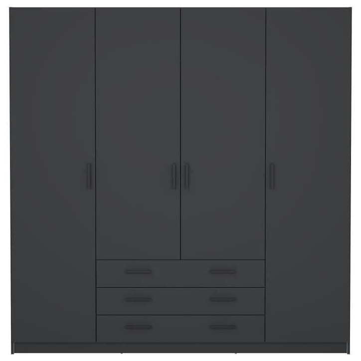 Armoire VEGA - Décor Gris anthracite - 4 portes + 3 tiroirs - L 195,5 x P 49,6 x H 200,4 cm Armoire VEGA - Décor Gris anthracite - 4 portes + 3 tiroirs - L 195,5 x P 49,6 x H 200,4 cm