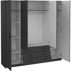 Armoire VEGA - Décor Gris anthracite - 4 portes + 3 tiroirs - L 195,5