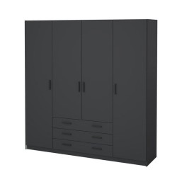 Armoire VEGA - Décor Gris anthracite - 4 portes + 3 tiroirs - L 195,5