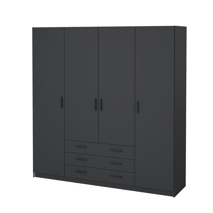 Armoire VEGA - Décor Gris anthracite - 4 portes + 3 tiroirs - L 195,5 x P 49,6 x H 200,4 cm Armoire VEGA - Décor Gris anthracite - 4 portes + 3 tiroirs - L 195,5 x P 49,6 x H 200,4 cm