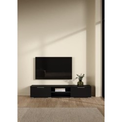 Meuble TV - MATCH - Noir mat - 2 tiroirs, une niche - 172,7 x 39,9 x 3