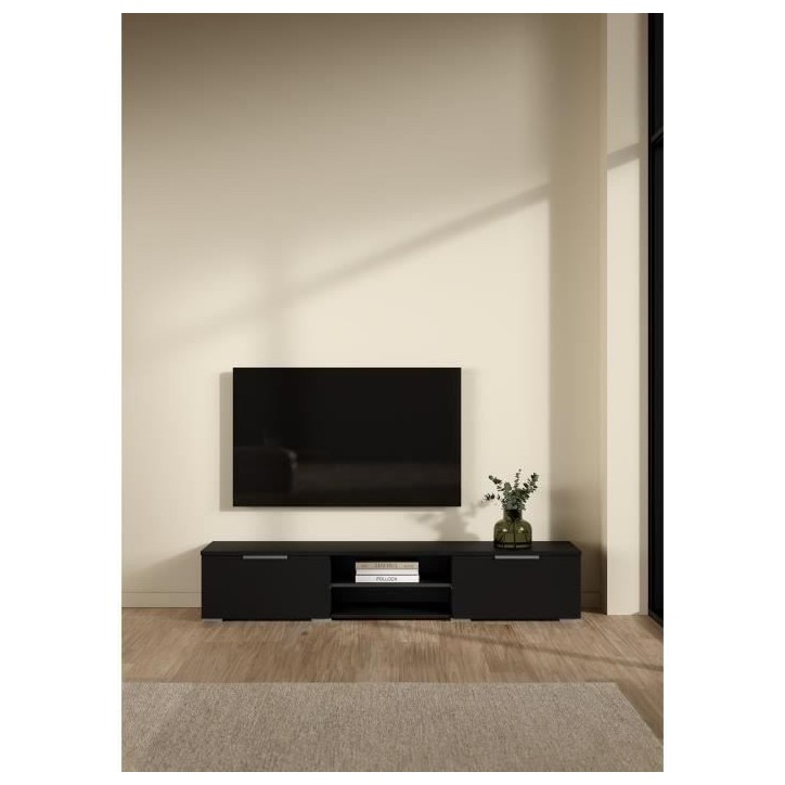 Meuble TV - MATCH - Noir mat - 2 tiroirs, une niche - 172,7 x 39,9 x 33,1 cm Meuble TV - MATCH - Noir mat - 2 tiroirs, une niche - 172,7 x 39,9 x 33,1 cm