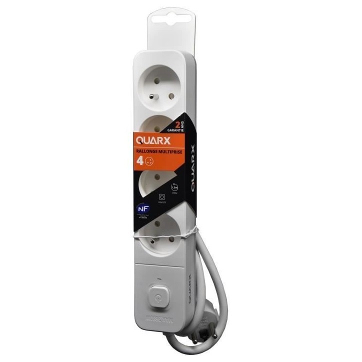 Multiprise - QUARX - 4 prises - Avec interrupteur, câble 3m